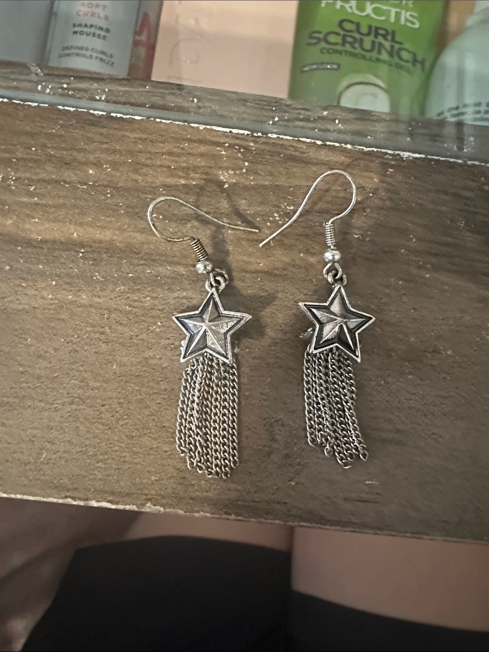 Silver Star Tassel Drop Earrings - Dangle Chain Earrings